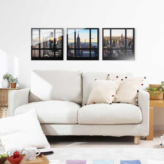 Glasbild mehrteilig - Fensterblicke über New York 3-teilig