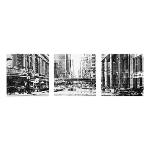 Glasbild mehrteilig - NYC Urban schwarz-weiss 3-teilig