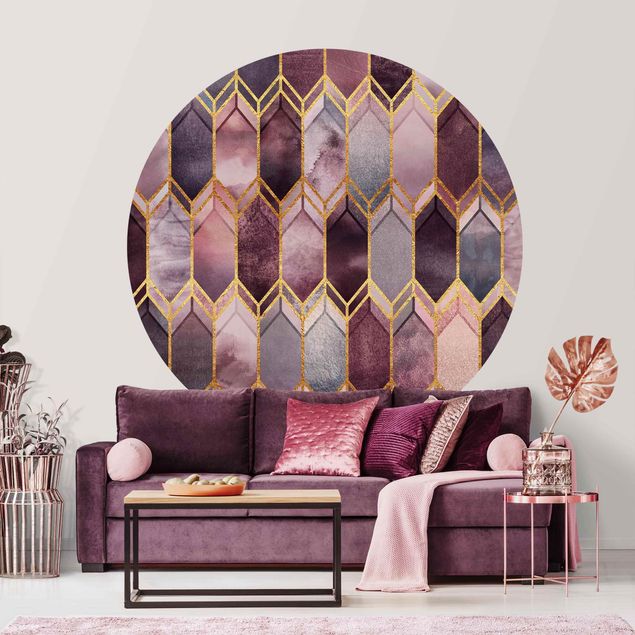 Tapete Art Deco Glasmalerei geometrisch Rosé Gold
