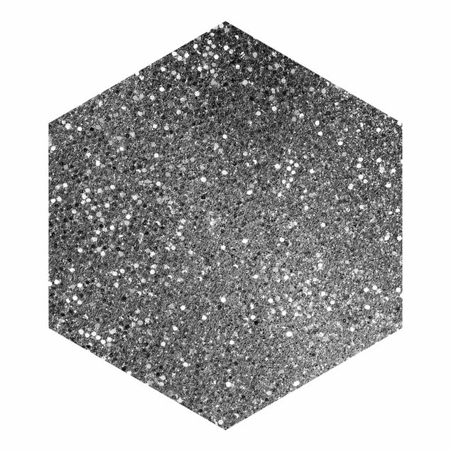 Hexagon Mustertapete selbstklebend - Glitzer Konfetti in Schwarz-Weiß