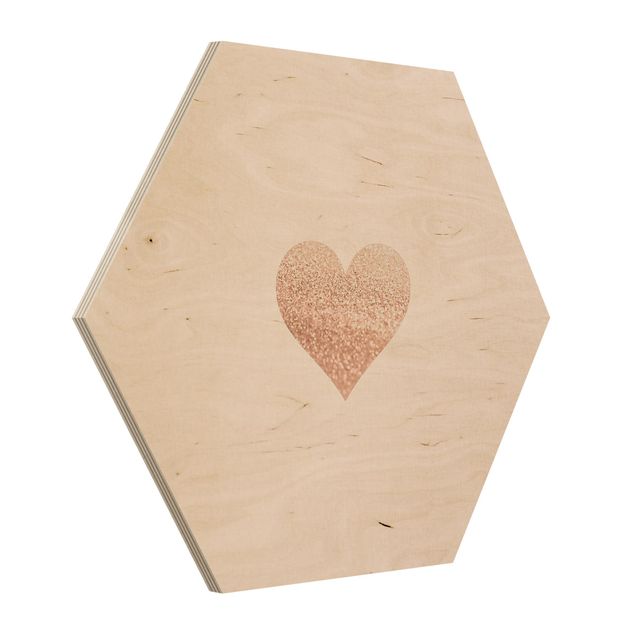 Hexagon Bild Holz - Glitzerndes Herz