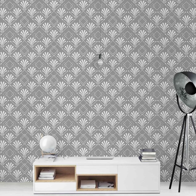 Fototapete - Glitzeroptik mit Art Deco Muster auf Grau