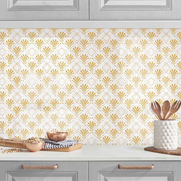 Küchenrückwand - Glitzeroptik mit Art Deco Muster in Gold II
