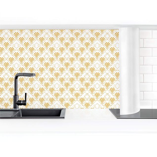 Küchenrückwand - Glitzeroptik mit Art Deco Muster in Gold II