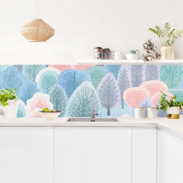 Küchenrückwand - Glücklicher Wald in Pastell