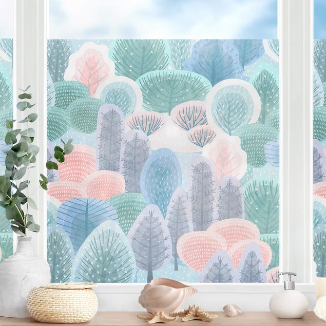 Blumen Fensterbild Glücklicher Wald in Pastell