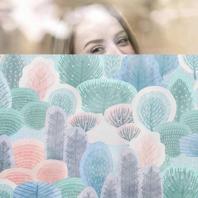 Fensterbilder selbstklebend Glücklicher Wald in Pastell