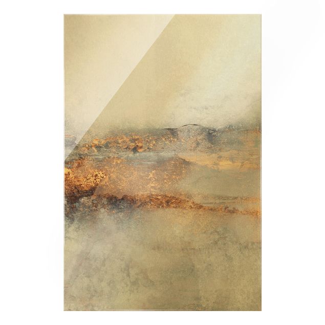 Glasbild - Elisabeth Fredriksson - Gold-Grauer Nebel - Hochformat 2:3