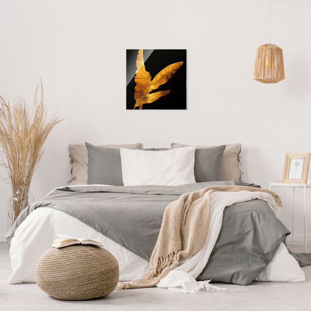Wandbilder Gold - Bananenpalme auf Schwarz