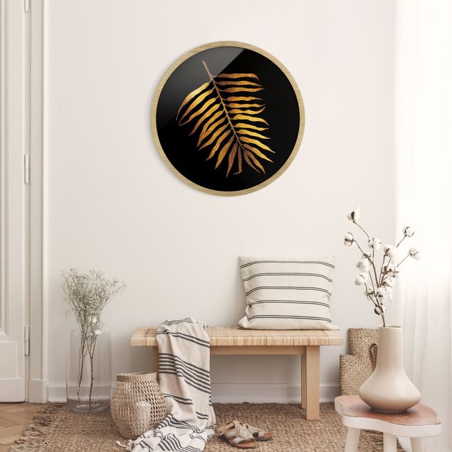 Moderne Bilder mit Rahmen Gold - Palmenblatt II auf Schwarz