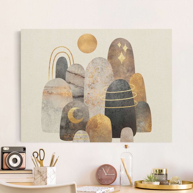 Fredriksson Poster Gold Berge mit Mond