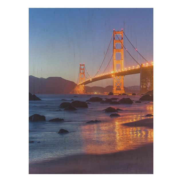 Holzbilder Golden Gate Bridge am Abend