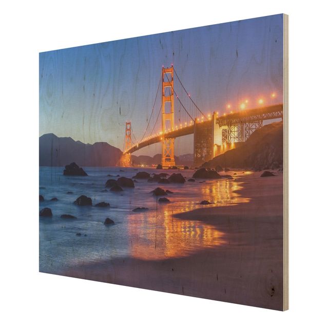 Holzbild - Golden Gate Bridge am Abend - Querformat