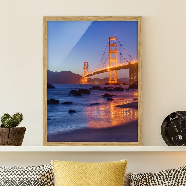 Moderne Bilder mit Rahmen Golden Gate Bridge am Abend