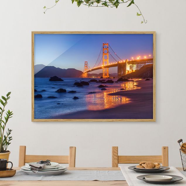 Moderne Bilder mit Rahmen Golden Gate Bridge am Abend