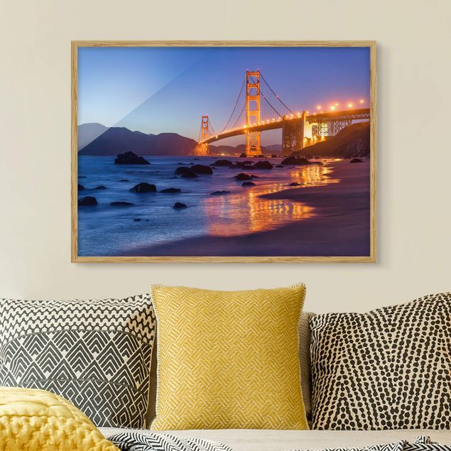 Skylines Bilder mit Rahmen Golden Gate Bridge am Abend