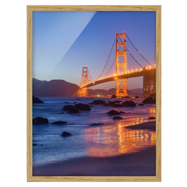 Wandbilder mit Rahmen Golden Gate Bridge am Abend