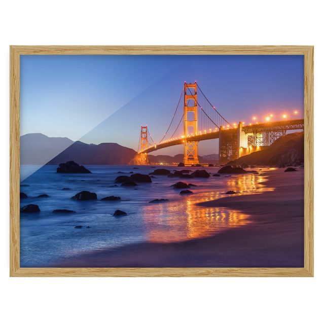 gerahmte Bilder Golden Gate Bridge am Abend