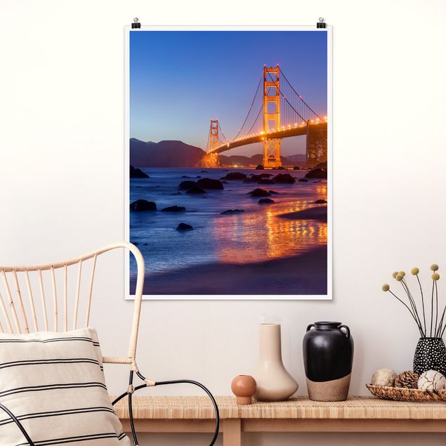 Golden Gate Bridge am Abend Poster im Hochformat 3:4 kaufen