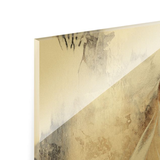 Glasbild - Goldene abstrakte Wintermalerei - Quadrat 1:1