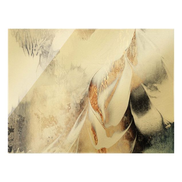 Glasbild - Goldene abstrakte Wintermalerei - Querformat 4:3