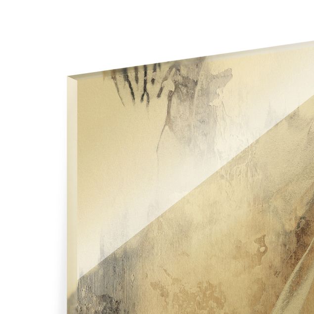 Glasbild - Goldene abstrakte Wintermalerei - Querformat 2:3