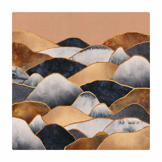 Kork-Teppich - Goldene Berge Aquarell - Quadrat 1:1