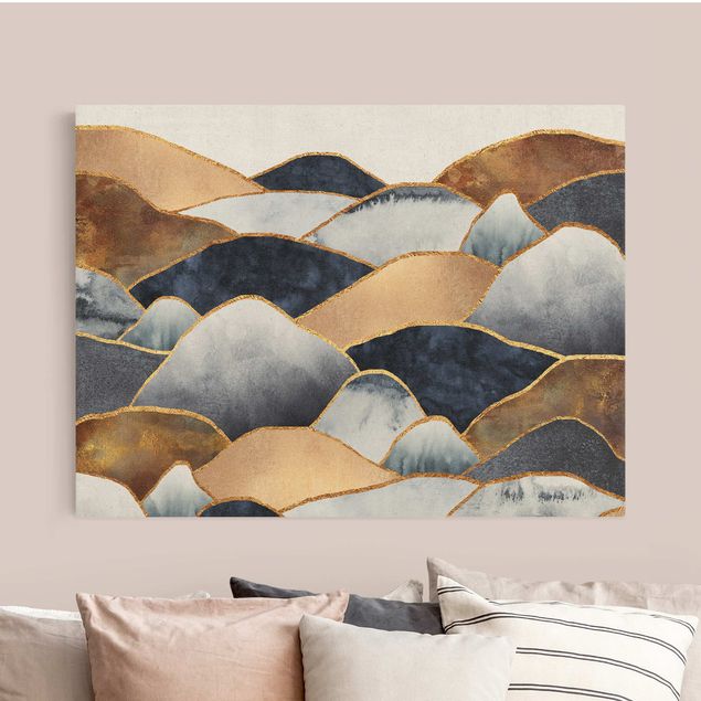 abstrakte Leinwandbilder Goldene Berge Aquarell
