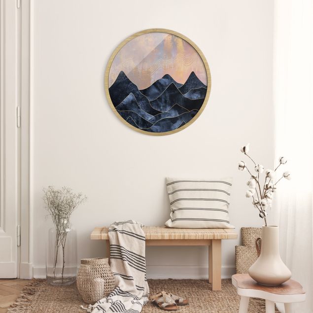 Moderne Bilder mit Rahmen Goldene Dämmerung über Gebirge