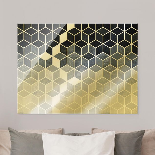 Fredriksson Poster Goldene Geometrie - Blau Weiß