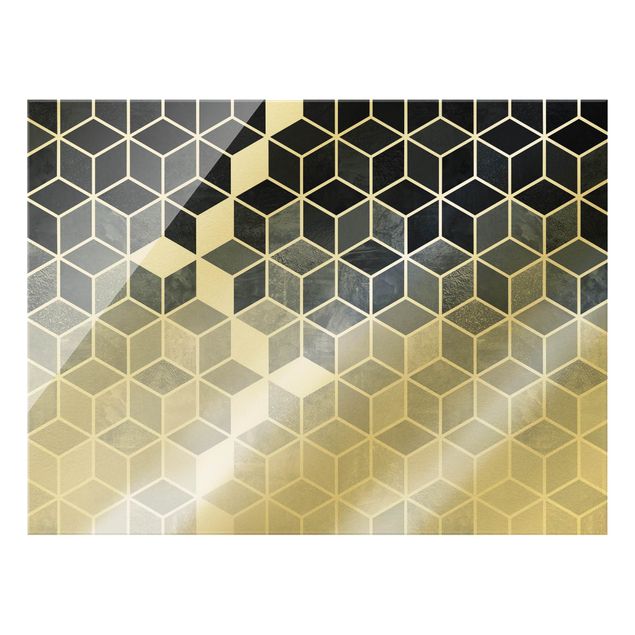 Glasbild - Goldene Geometrie - Blau Weiß - Querformat 4:3