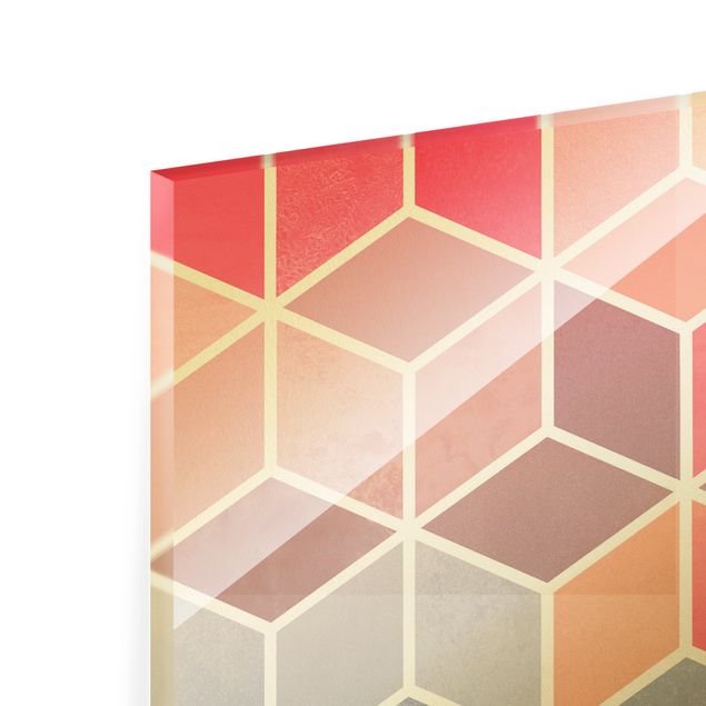 Glasbild - Goldene Geometrie - Buntes Pastell - Panorama 5:2