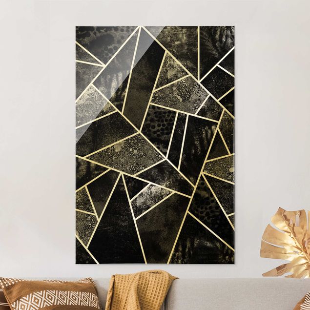 XXL Glasbilder Goldene Geometrie - Graue Dreiecke