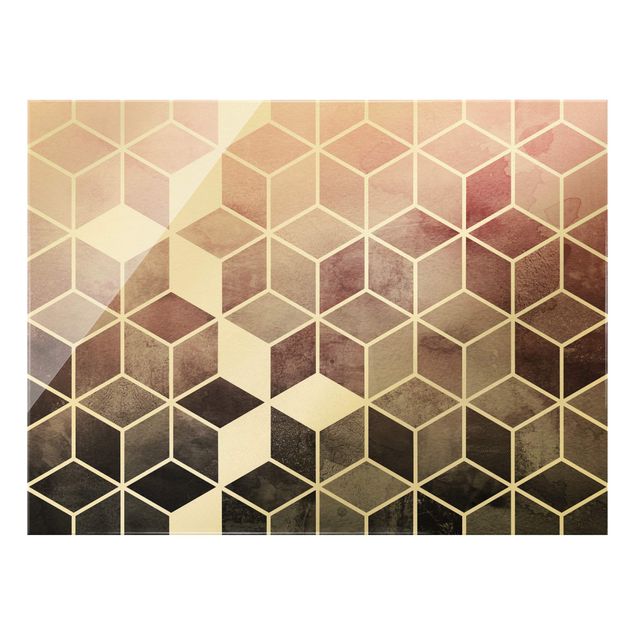 Glasbild - Goldene Geometrie - Rosa Grau - Querformat 4:3