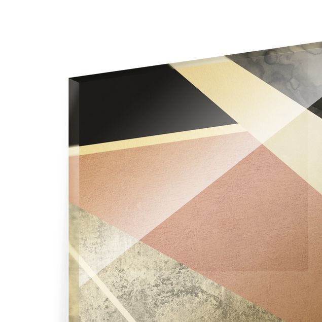 Glasbild - Goldene Geometrie - Rosa Schwarz - Panorama 5:2