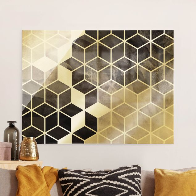XXL Glasbilder Goldene Geometrie - Schwarz Weiß