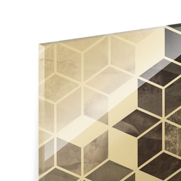 Glasbild - Schwarz Weiß goldene Geometrie - Querformat 2:3