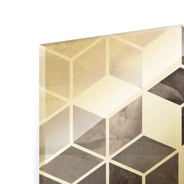 Glasbild - Goldene Geometrie - Schwarz Weiß - Panorama 5:2