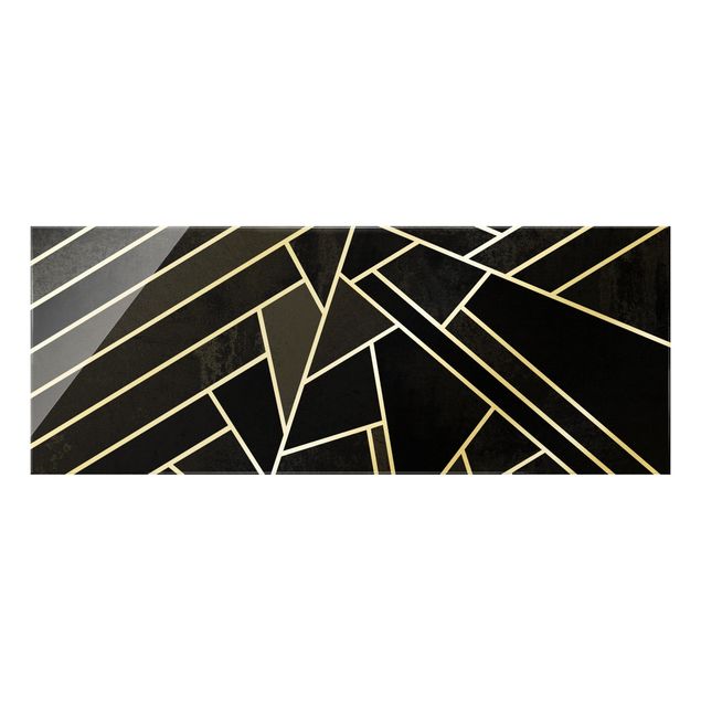 Glasbild - Goldene Geometrie - Schwarze Dreiecke - Panorama 5:2