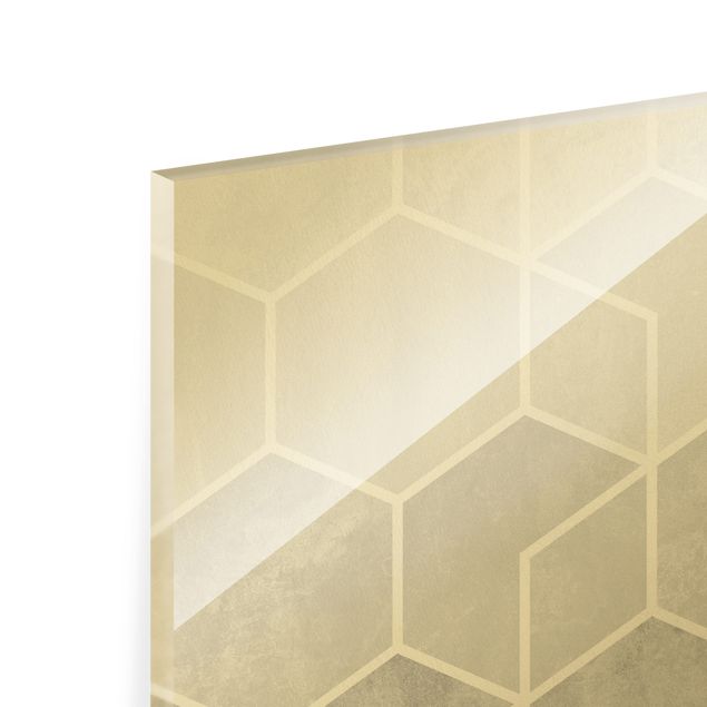 Glasbild - Goldene Geometrie - Sechsecke Schwarz Weiß - Hochformat 2:3