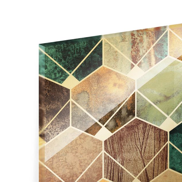 Glasbild - Goldene Geometrie - Türkises Art Deco - Panorama 5:2