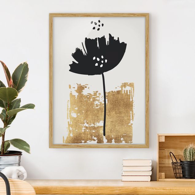 Moderne Bilder mit Rahmen Goldene Mohn Blume