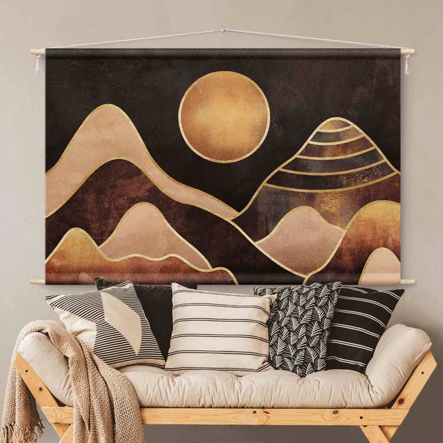 Wandbehang Goldene Sonne abstrakte Berge