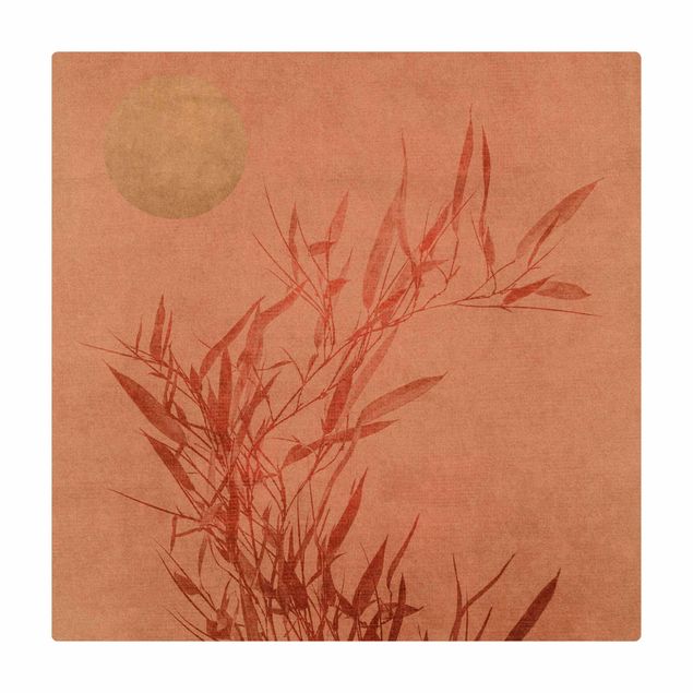 Kork-Teppich - Goldene Sonne mit Rosa Bambus - Quadrat 1:1