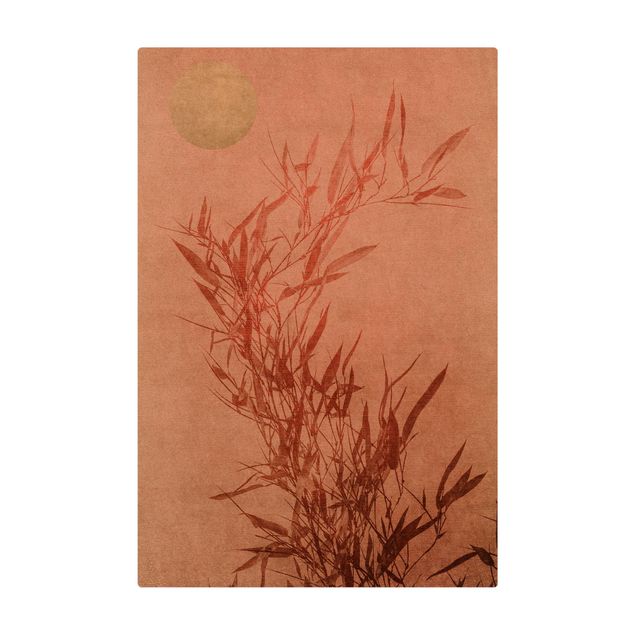 Kork-Teppich - Goldene Sonne mit Rosa Bambus - Hochformat 2:3