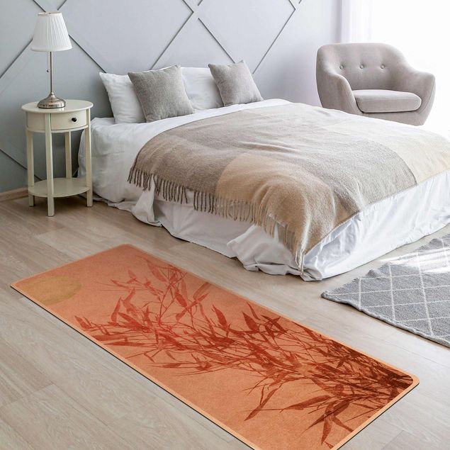 Moderner Teppich Goldene Sonne mit Rosa Bambus