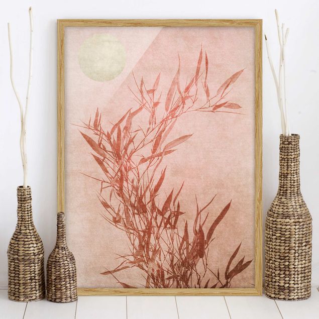 Moderne Bilder mit Rahmen Goldene Sonne mit Rosa Bambus