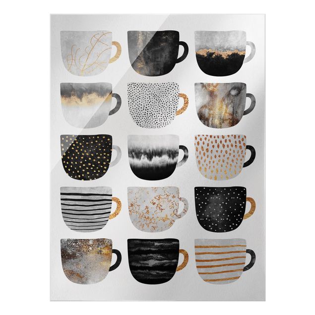 Bilder auf Glas Goldene Tassen Schwarz Weiß