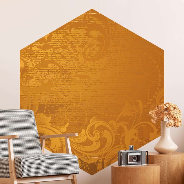 Hexagon Mustertapete selbstklebend - Goldener Barock