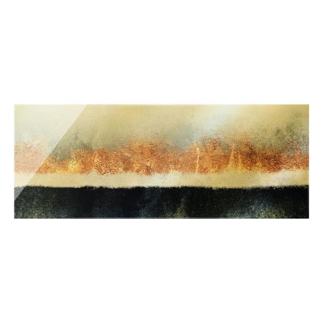 Glasbild - Goldener Horizont Aquarell - Panorama 5:2